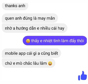 Tin nhắn học viên: quen anh đúng là may mắn, nhờ anh hướng dẫn nhiều cái hay