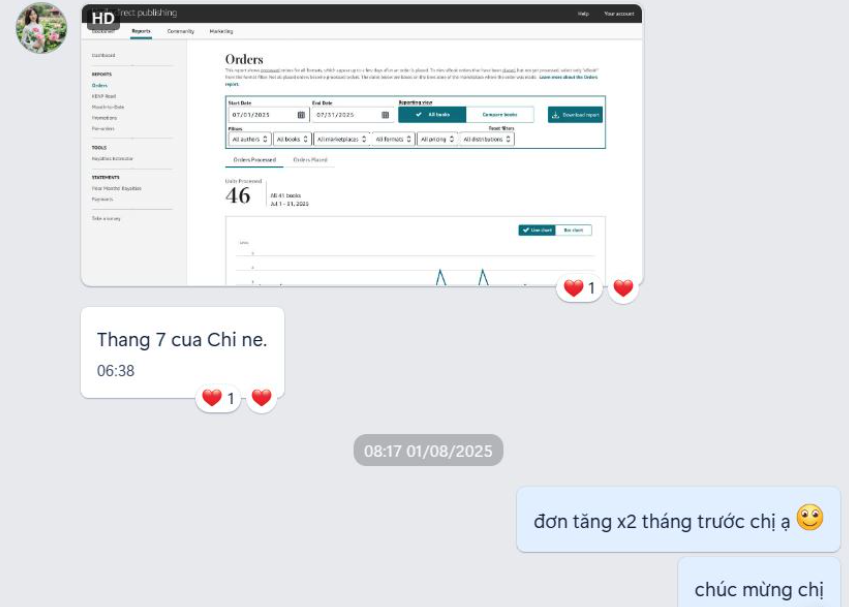 Học viên chia sẻ báo cáo 46 đơn sách KDP trong tháng 7